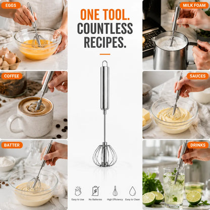 🥄✨LAST DAY 50% OFF ✨ Stainless Steel Hand-Push Rotary Whisk – Effortless Mixing in Seconds!