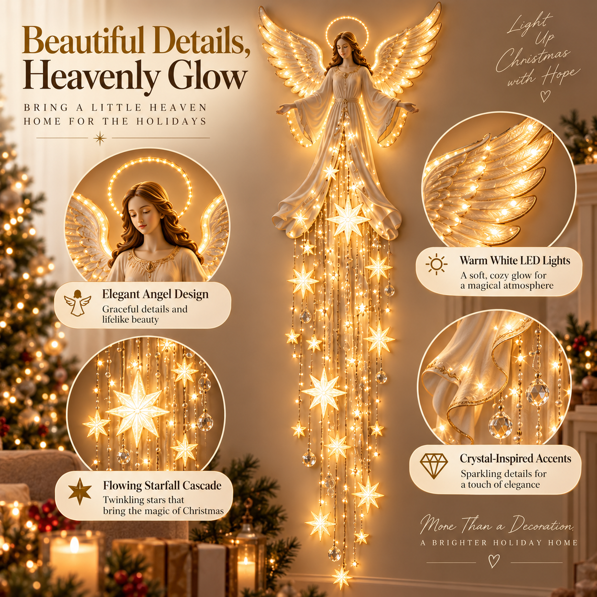 🔥LAST DAY 70% OFF ✨ Angel Blessing Starfall Wall Light – Heavenly Christmas Wall Decor