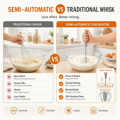 🥄✨LAST DAY 50% OFF ✨ Stainless Steel Hand-Push Rotary Whisk – Effortless Mixing in Seconds!