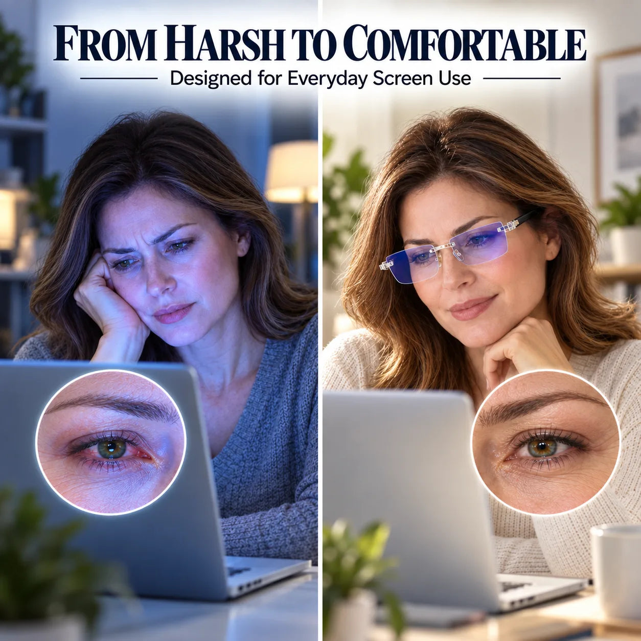 Before and after comparison from harsh screen glare to comfortable viewing